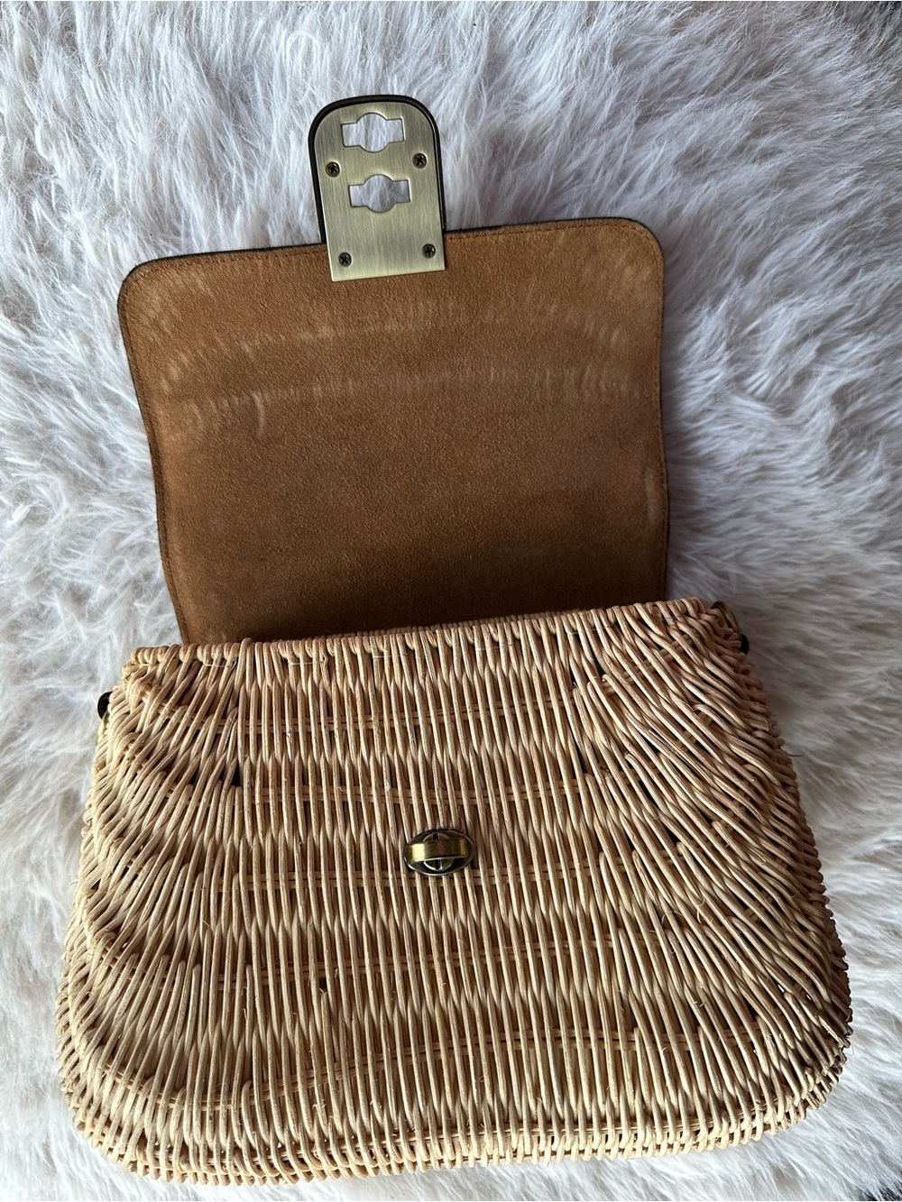 Patricia Nash Tan Leather & Woven Straw Crossbody Bag basket satchel - Picture 10 of 16